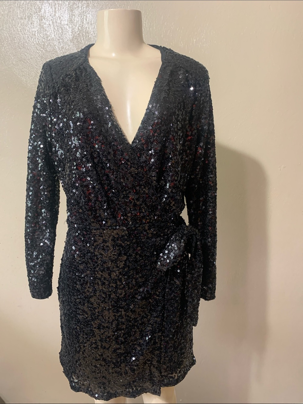 H&M size S Black Sequin Wrap Mini Dress